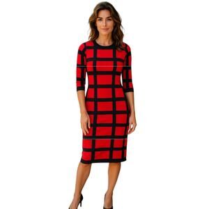 Danny & Nicole Women’s Sweater Dress 3/4 Sleeve Dress Red Black Size XL EUC